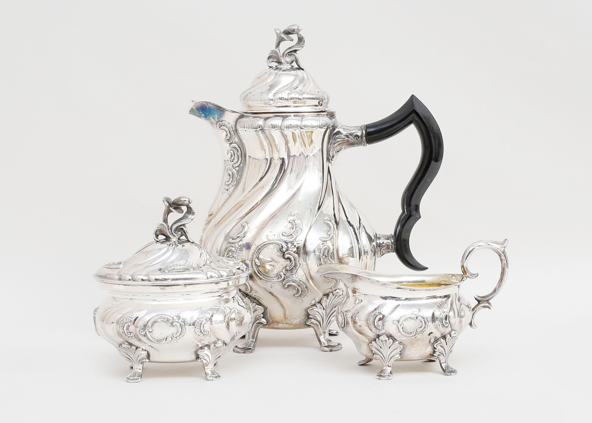 Kaffeservis 3 delar rokokostil silver