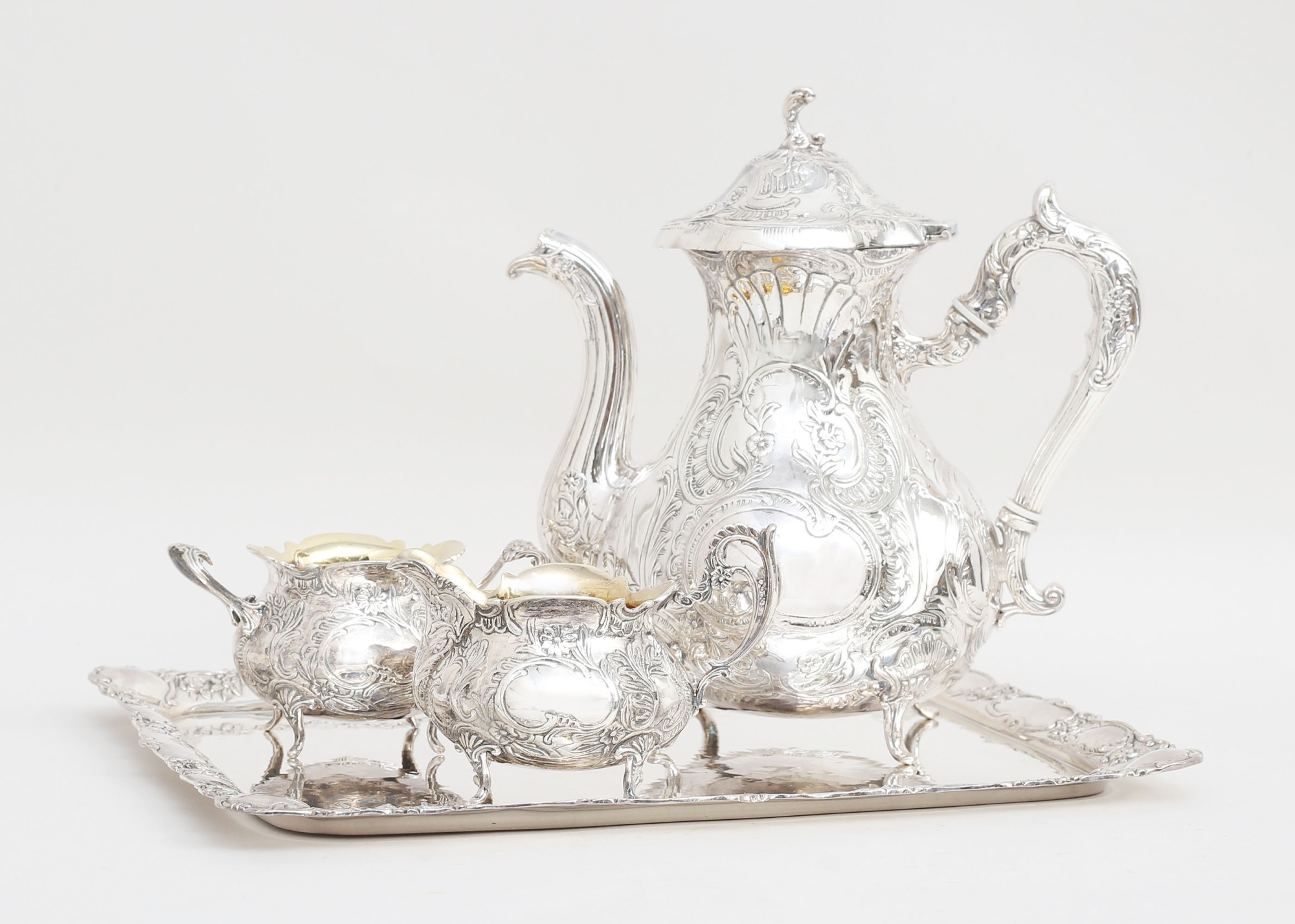 Kaffeservis 4 delar rokokostil silver